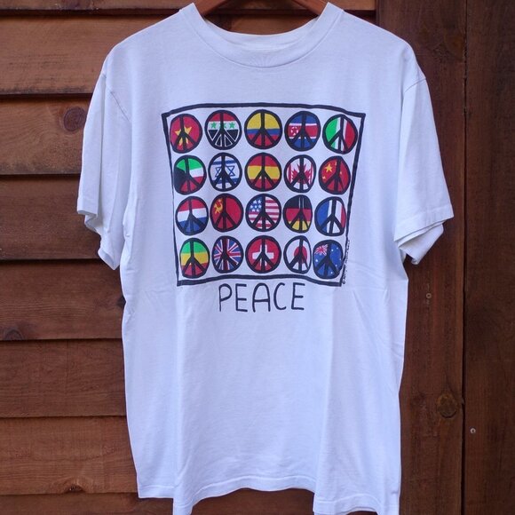 Vintage Other - Vintage Men's XL Single Stitch Made in USA Flags Peace Graphic Cotton T Shirt.